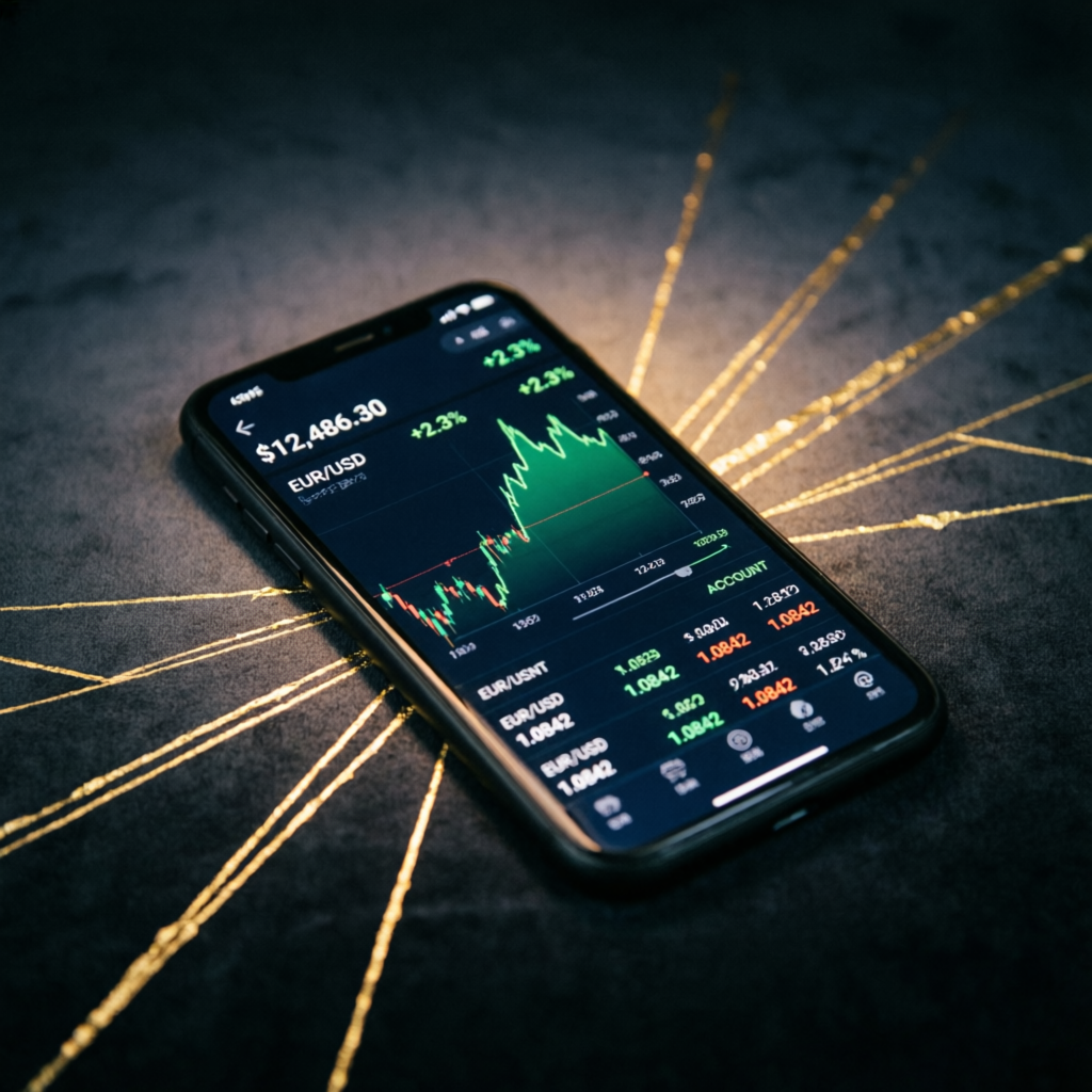 Mobile forex trading app showing prop firm account profits