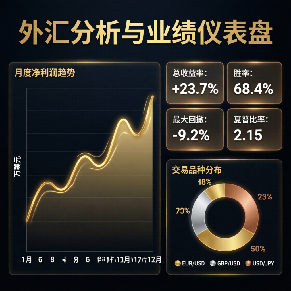 Forex analytics dashboard showing performance metrics and statistics