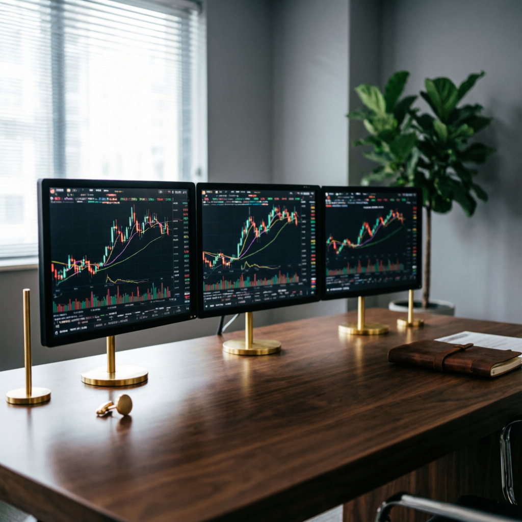 Premium trading environment with multiple monitors and professional setup