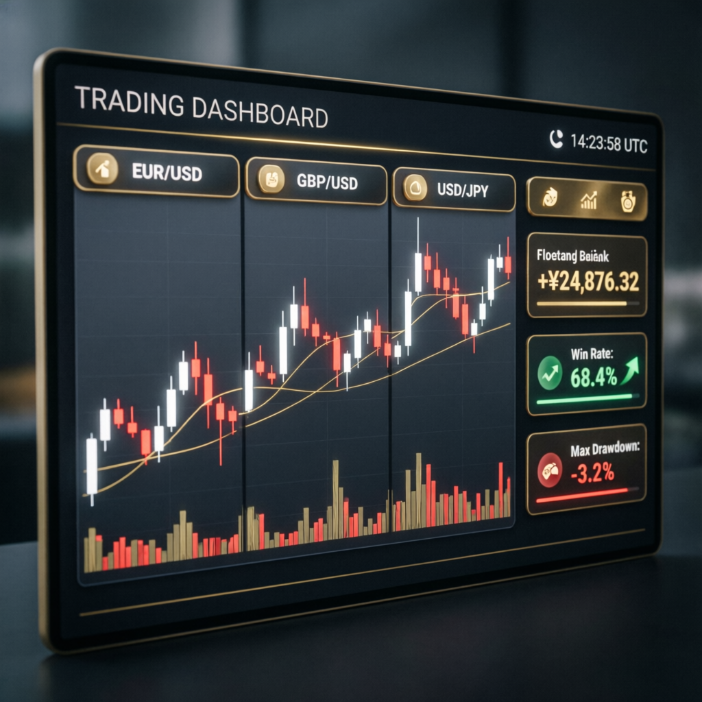 Trading dashboard showing prop firm account performance metrics
