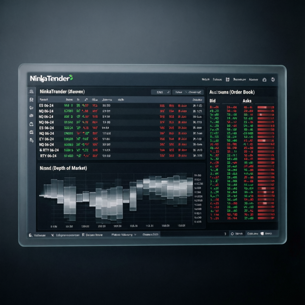 NinjaTrader trading platform interface showing futures order book and depth of market