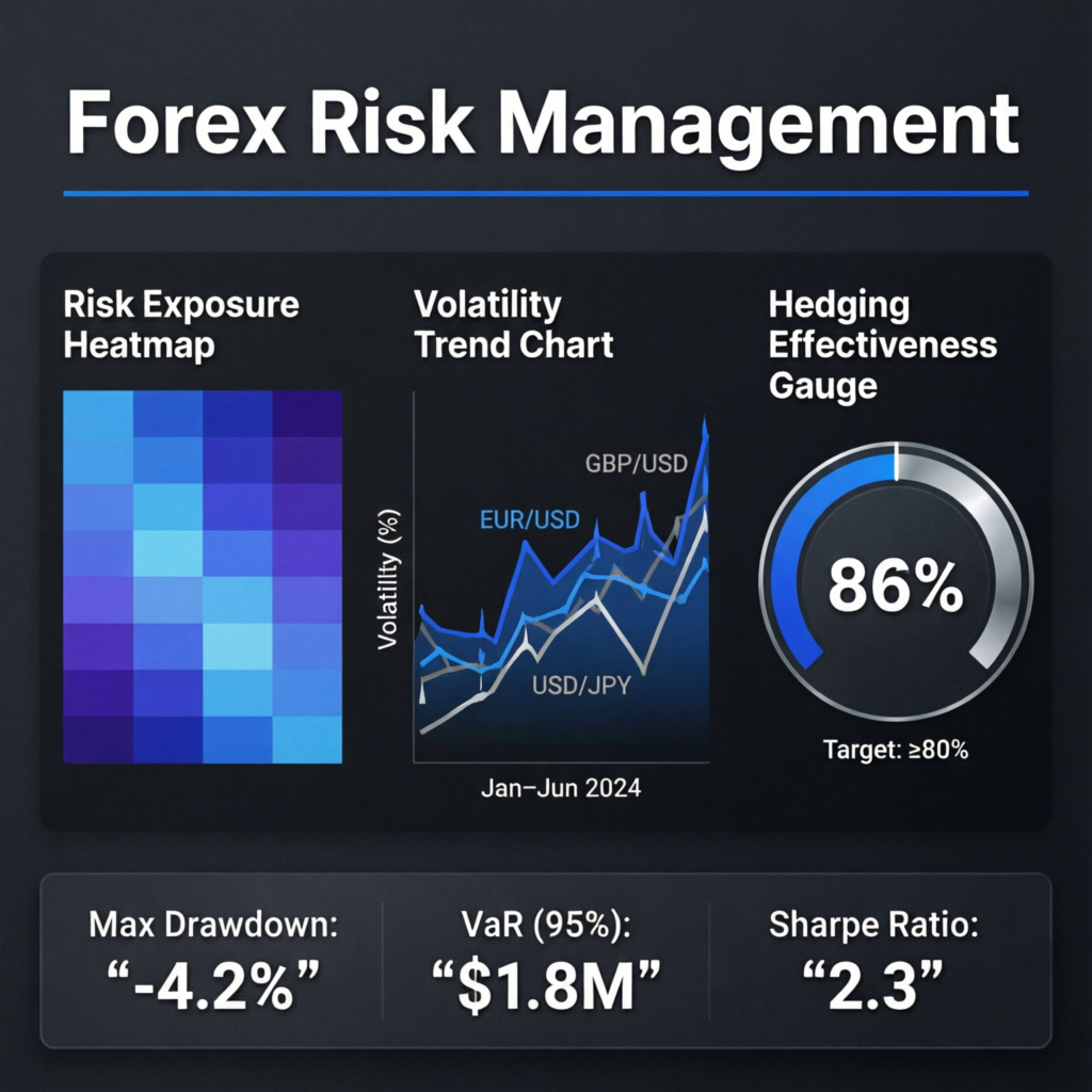 Forex risk management infographic dashboard