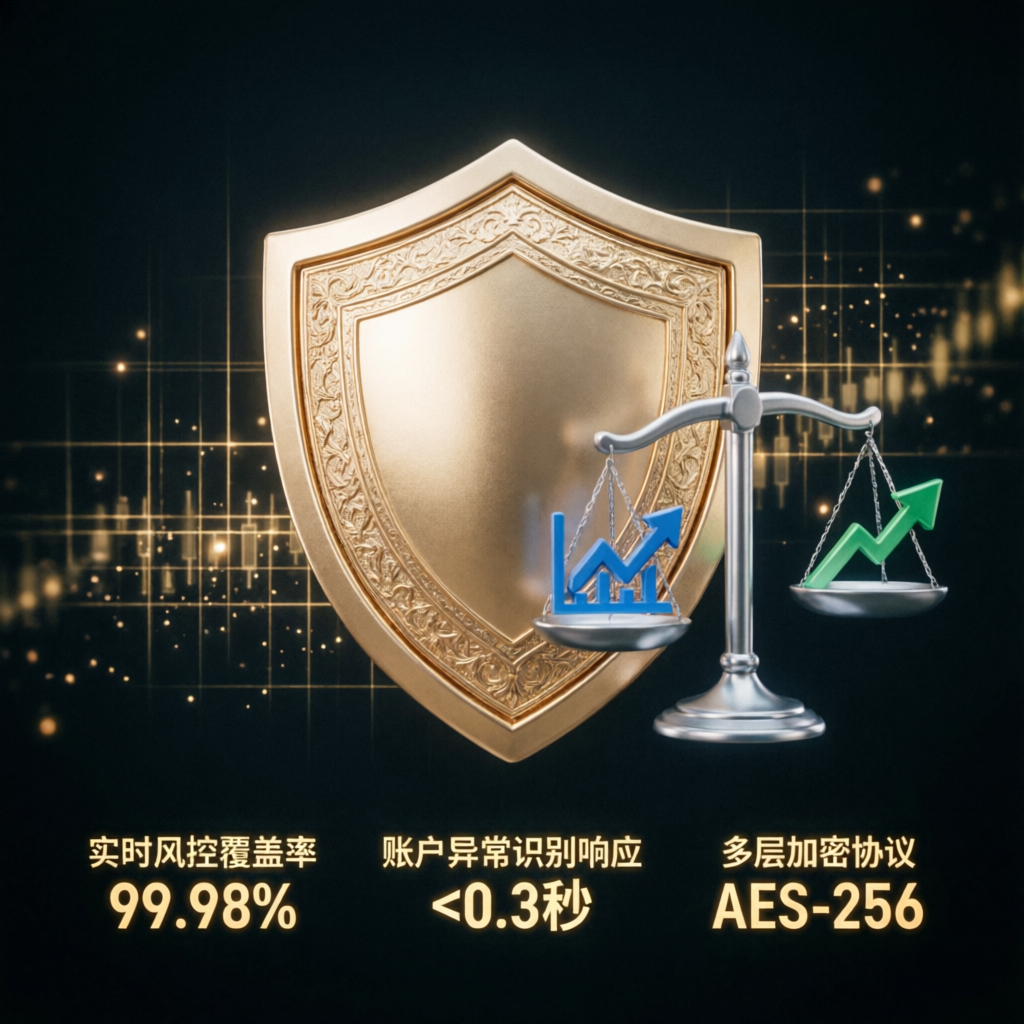 Risk management and account protection visualization with shield and balanced scales
