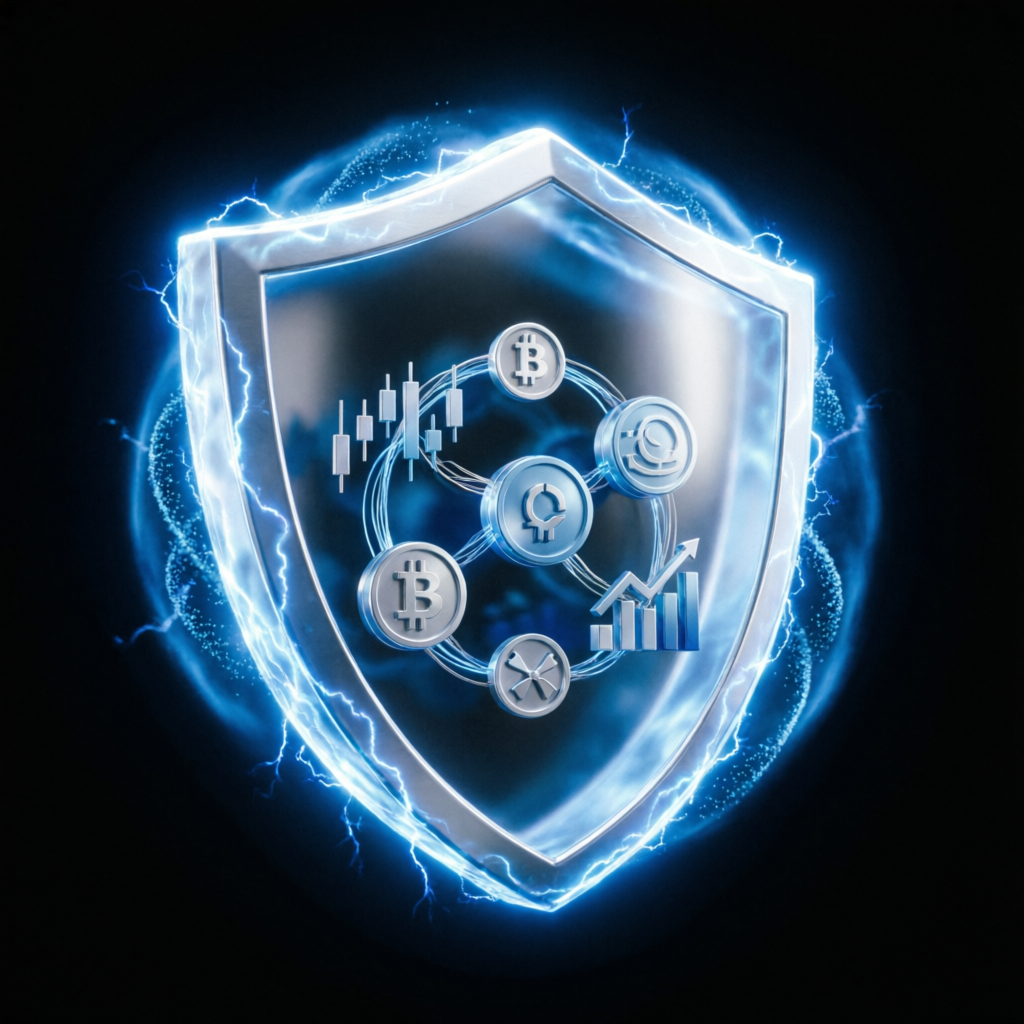 Protective shield around trading portfolio representing risk management