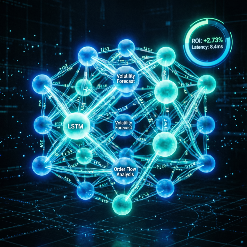 Neural network AI algorithm processing trading data for prop firm strategies