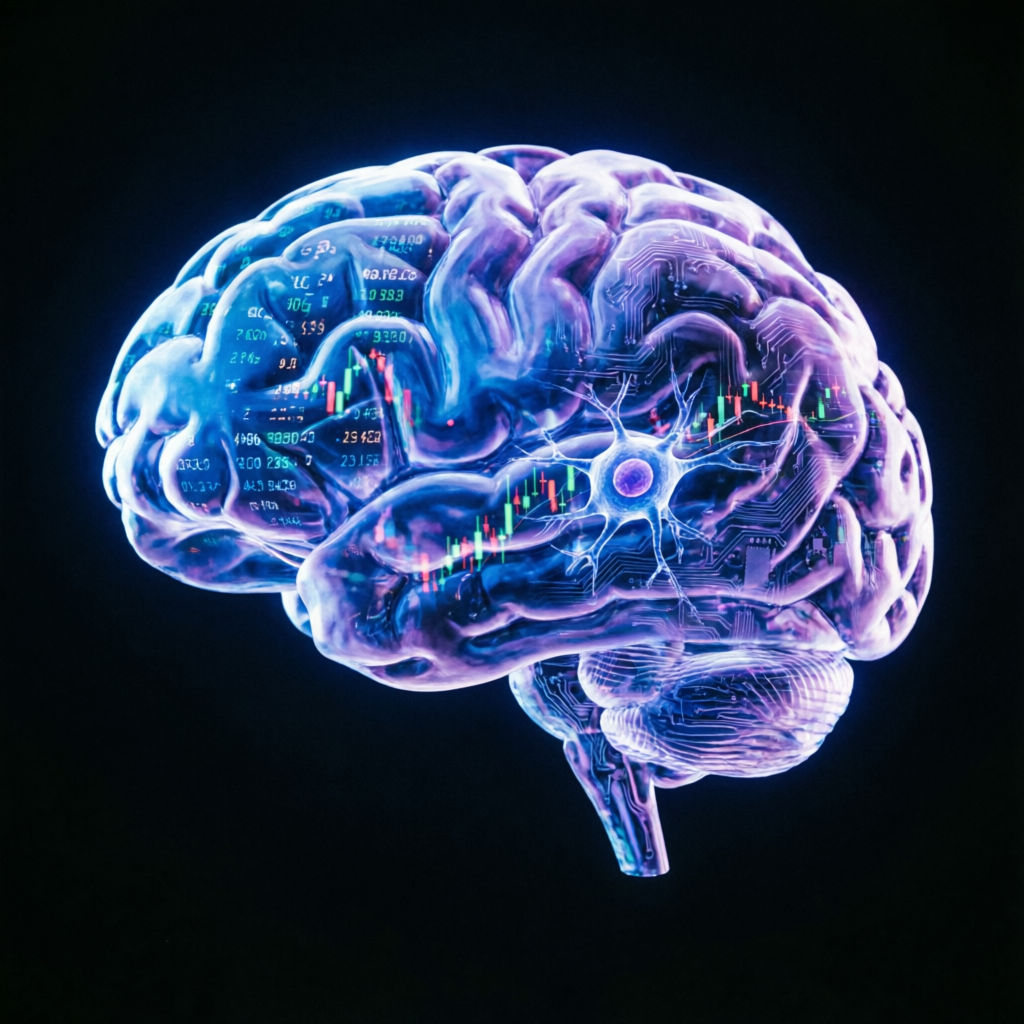AI-powered trading brain analyzing financial data for Topstep challenges