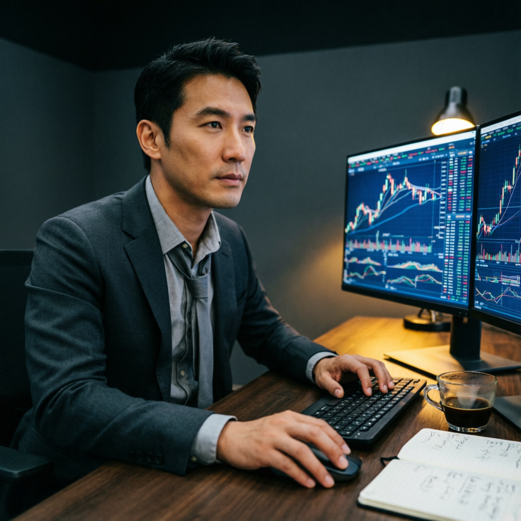 Professional trader analyzing forex charts