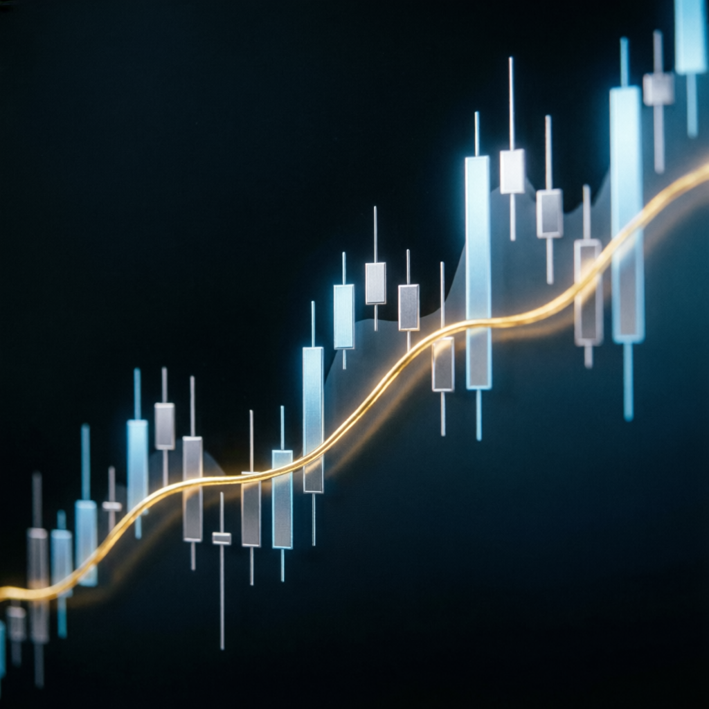 Upward trending forex chart showing prop firm challenge success