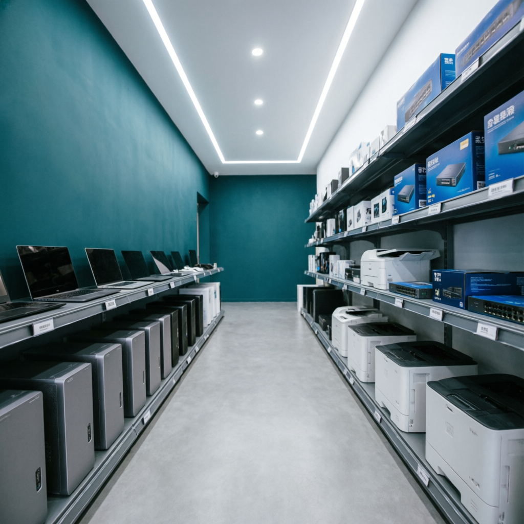 Ascott Enterprise IT store interior — access control, computers, laptops, printers and networking products, Nikol Gam Road Ahmedabad