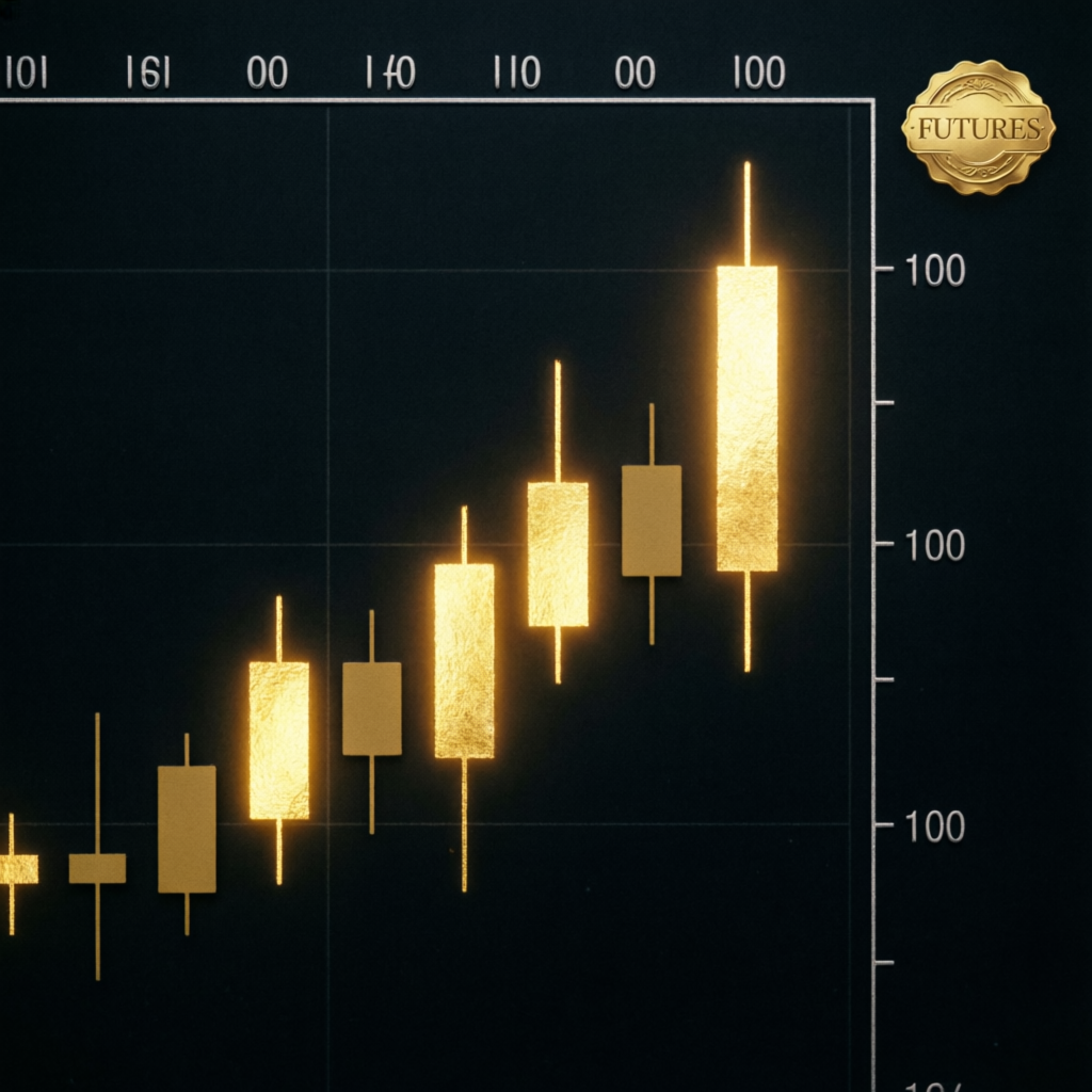 Gold candlestick futures chart showing profitable trading pattern
