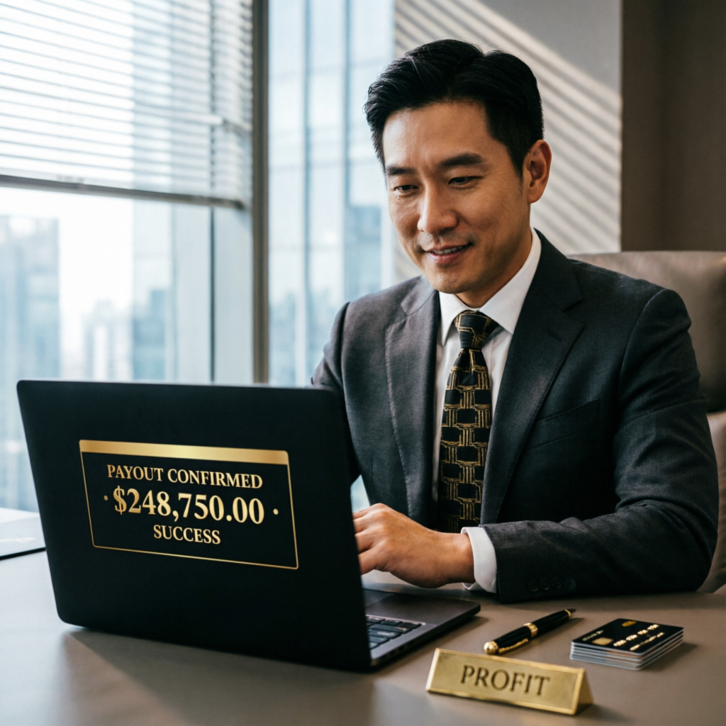 Professional trader receiving confirmed payout of $248,750