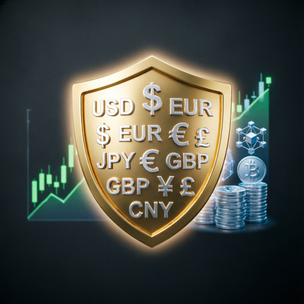 Golden shield protecting forex currencies representing risk management