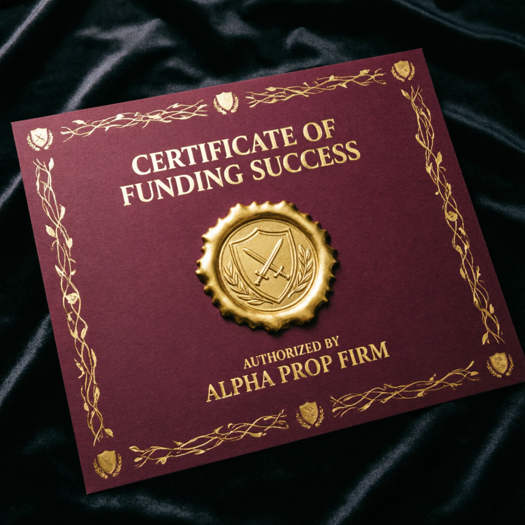 Certificate of funding success from prop firm challenge