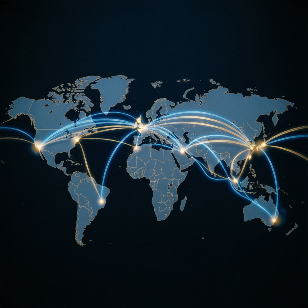 Global forex market with trading connections between continents