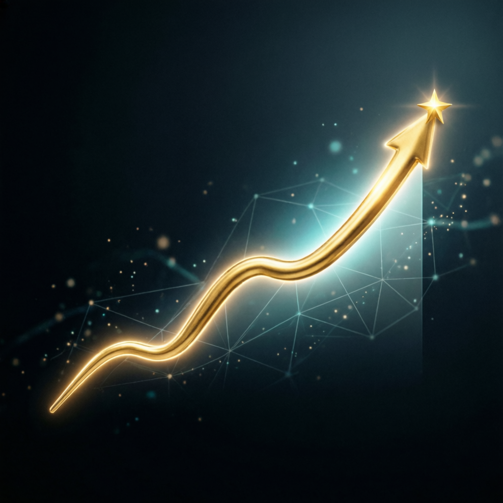 Golden upward trending financial chart representing consistent profit growth