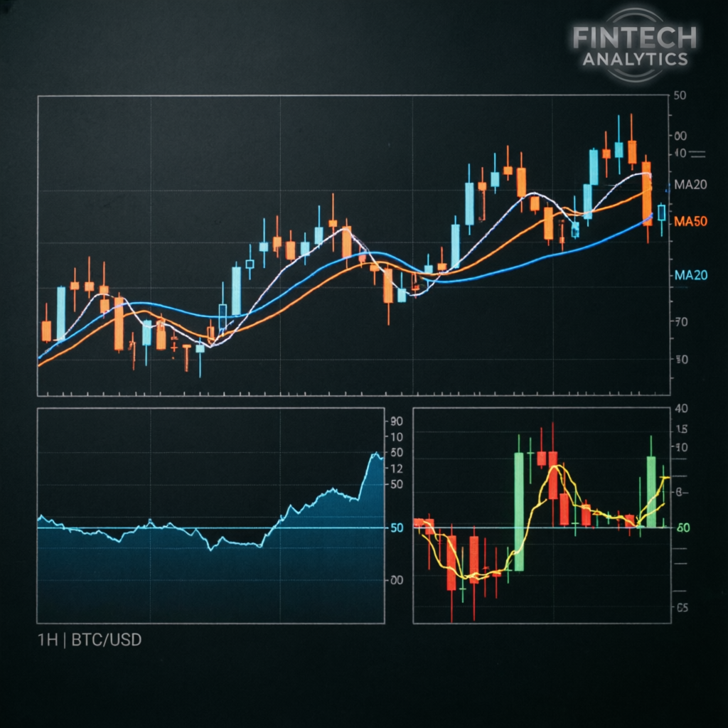Trading strategy visualization with technical indicators and charts
