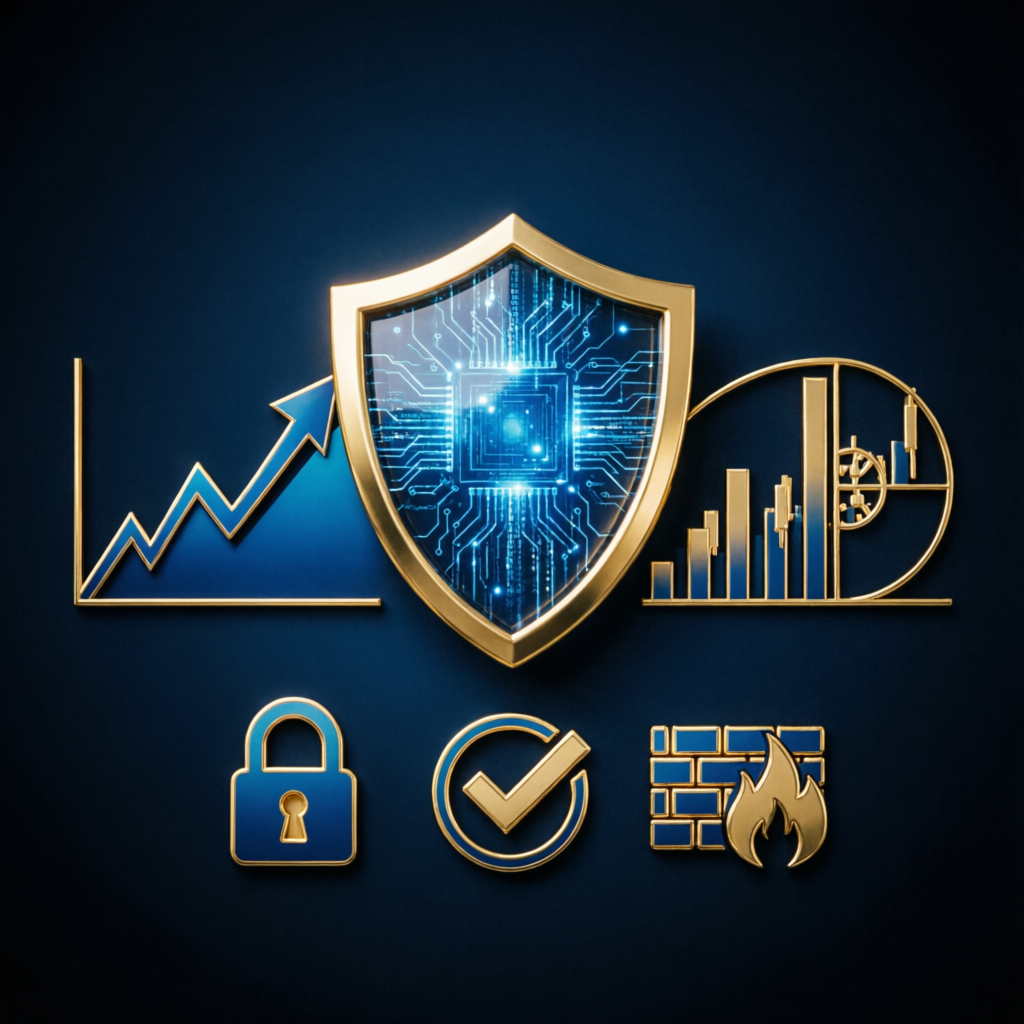 Risk management and account protection concept with shield and trading charts
