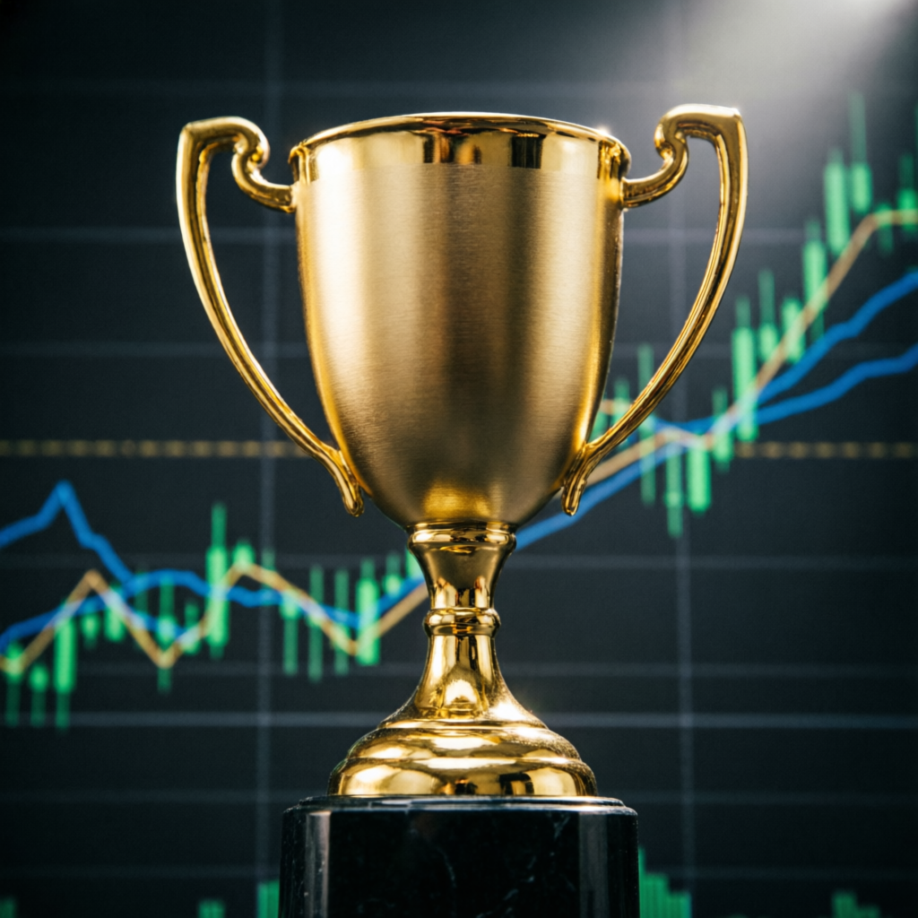 Golden trophy representing Topstep payout success and funded trader achievement