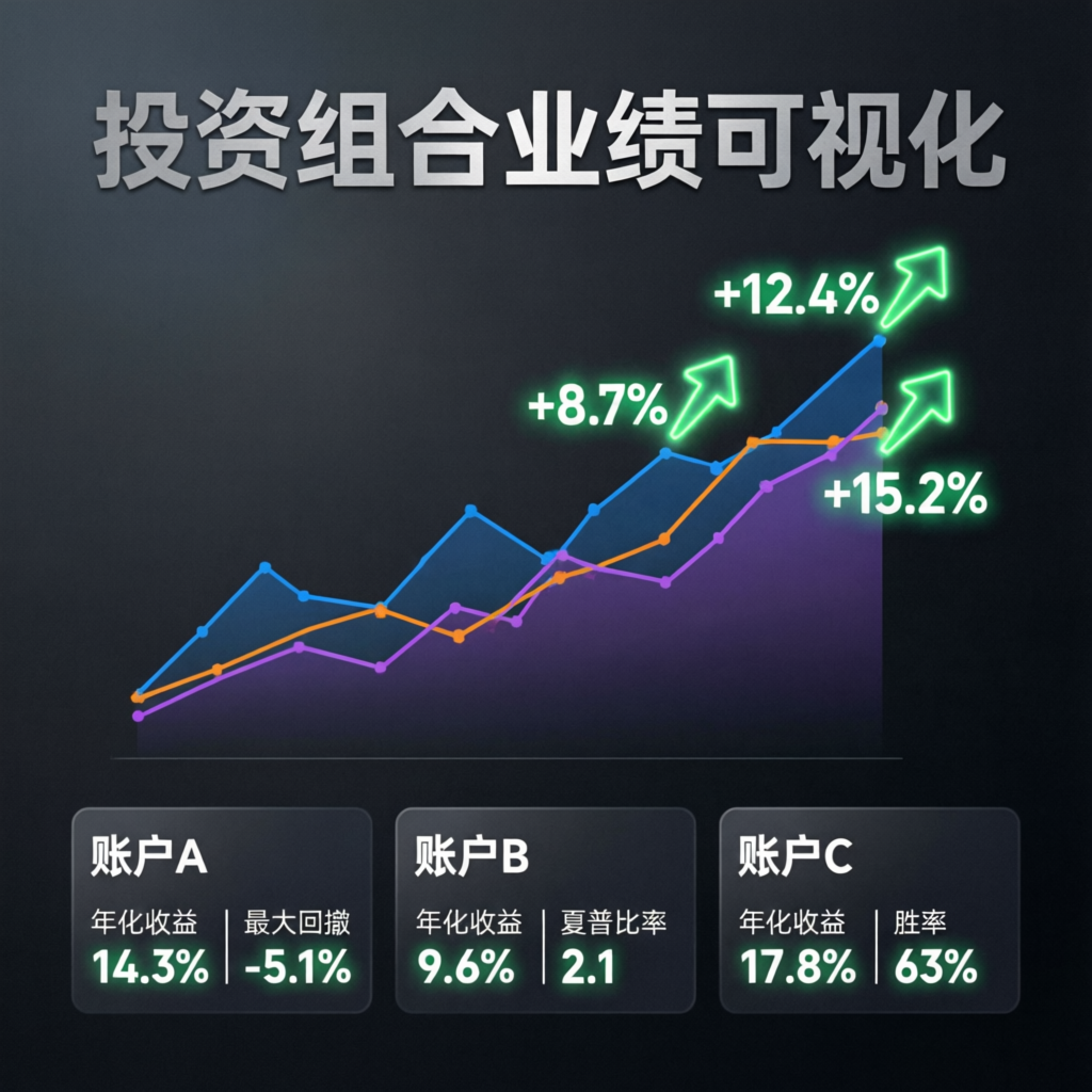 Portfolio performance visualization with multiple account growth charts