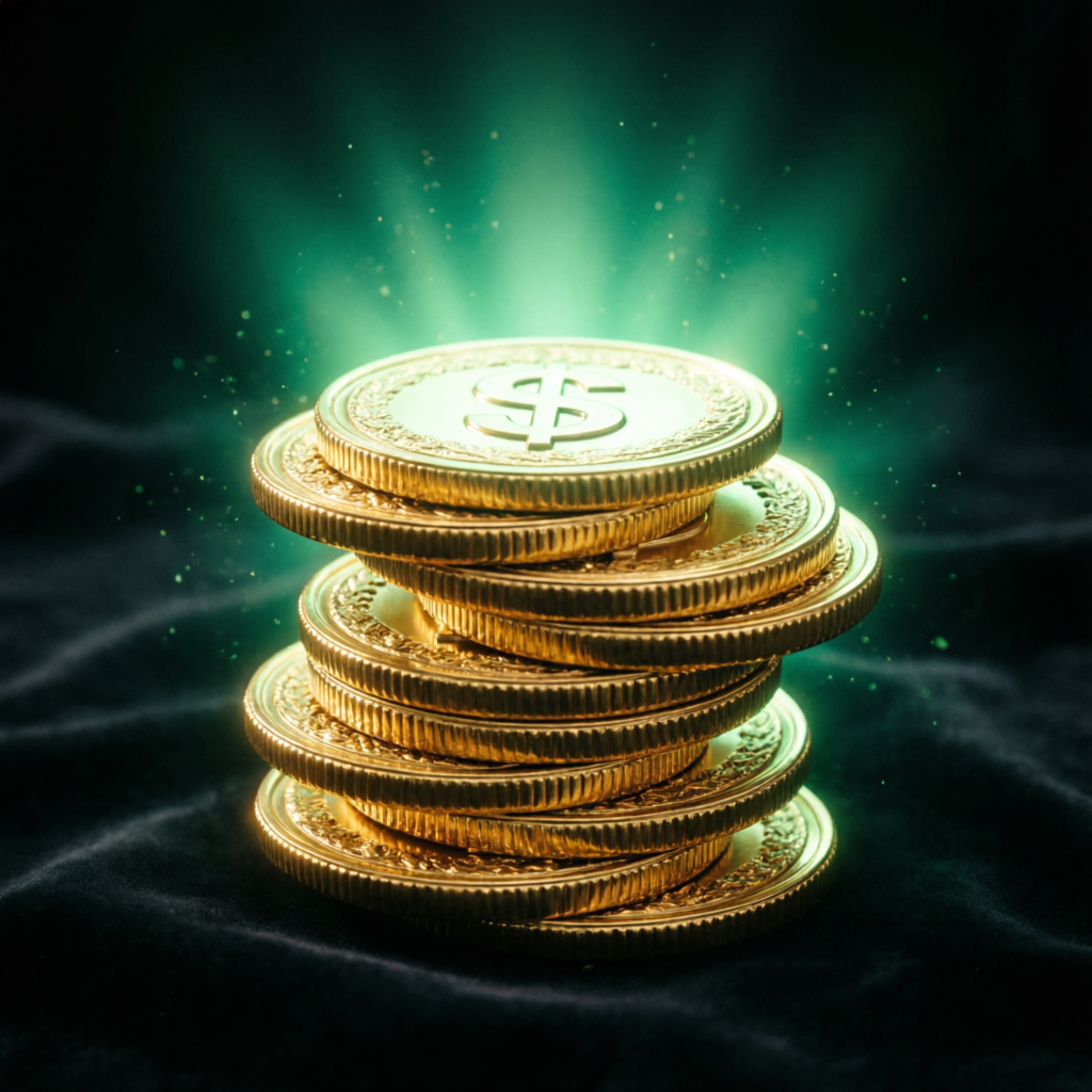 Profit payout visualization with golden coins