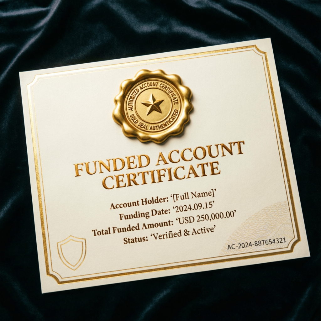Funded account certificate with gold seal