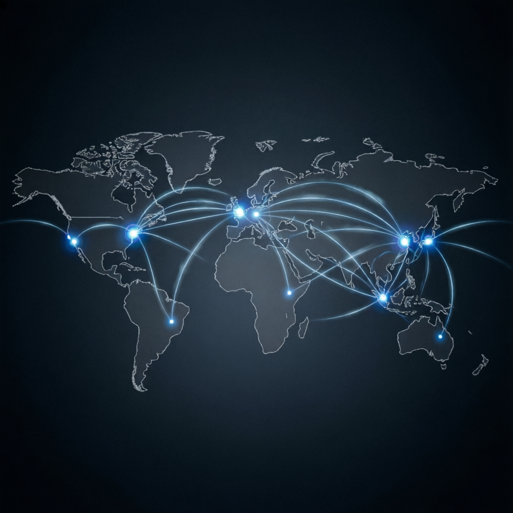 Global financial markets world map with trading connections