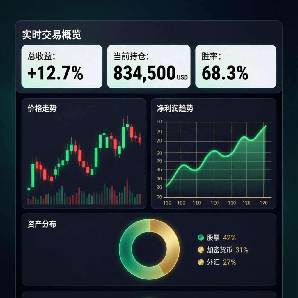 Professional trading dashboard with live charts and profit analytics