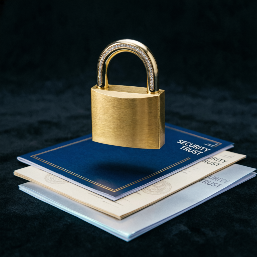 Security and trust concept with golden lock