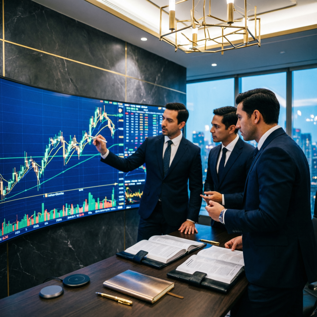 Professional trading team analyzing Topstep trading sessions