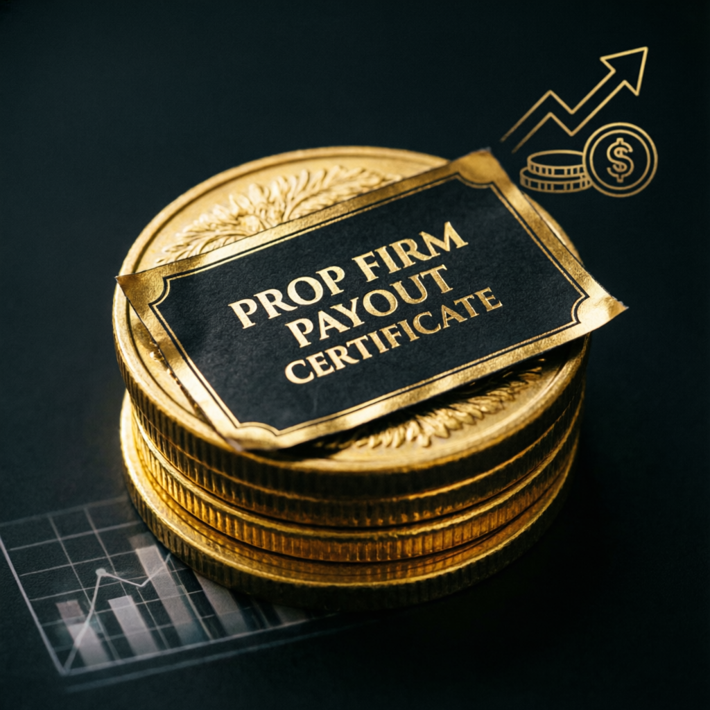 Topstep prop firm payout certificate with gold coins