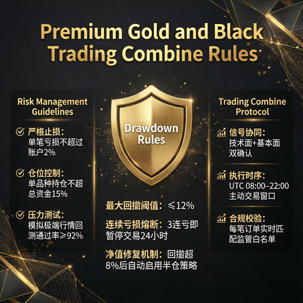 Topstep Trading Combine Rules visualization with gold and black design