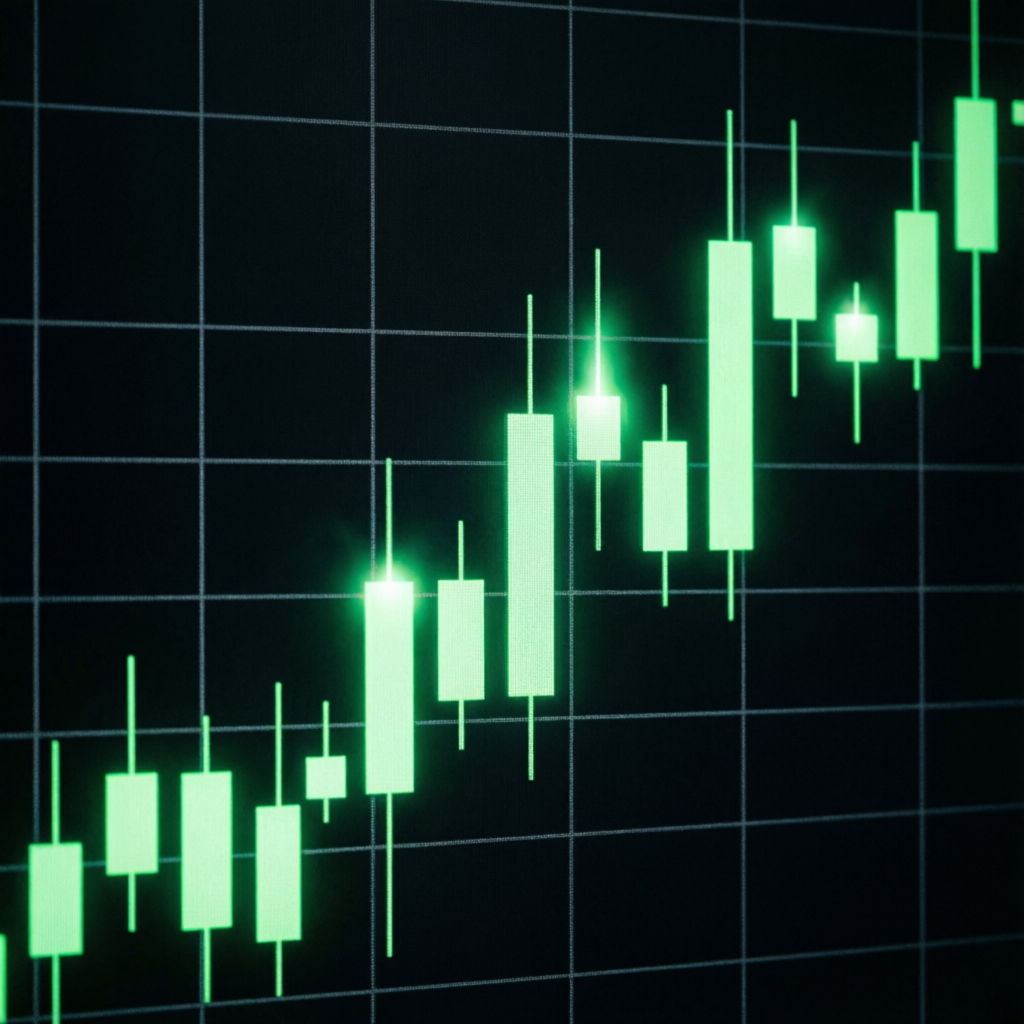 Bullish candlestick chart showing successful trading performance