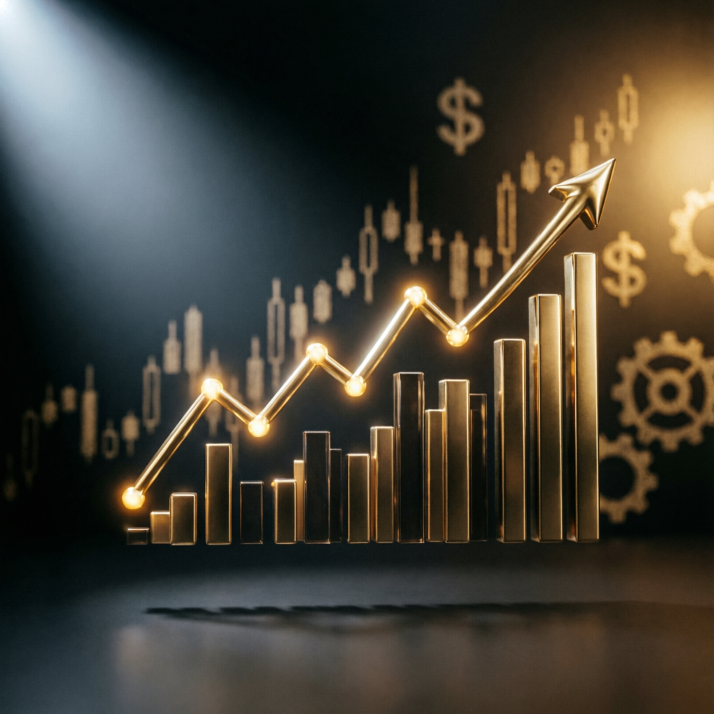 Growing profit chart showing successful prop firm challenge passing