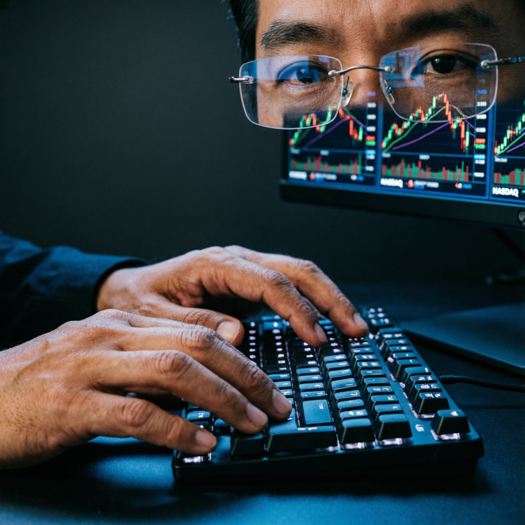 Professional trader executing prop firm strategy