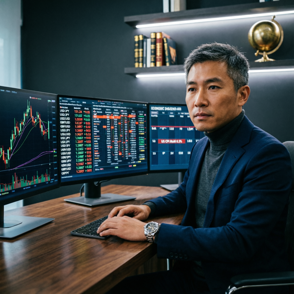 Professional forex trader managing prop firm funded account