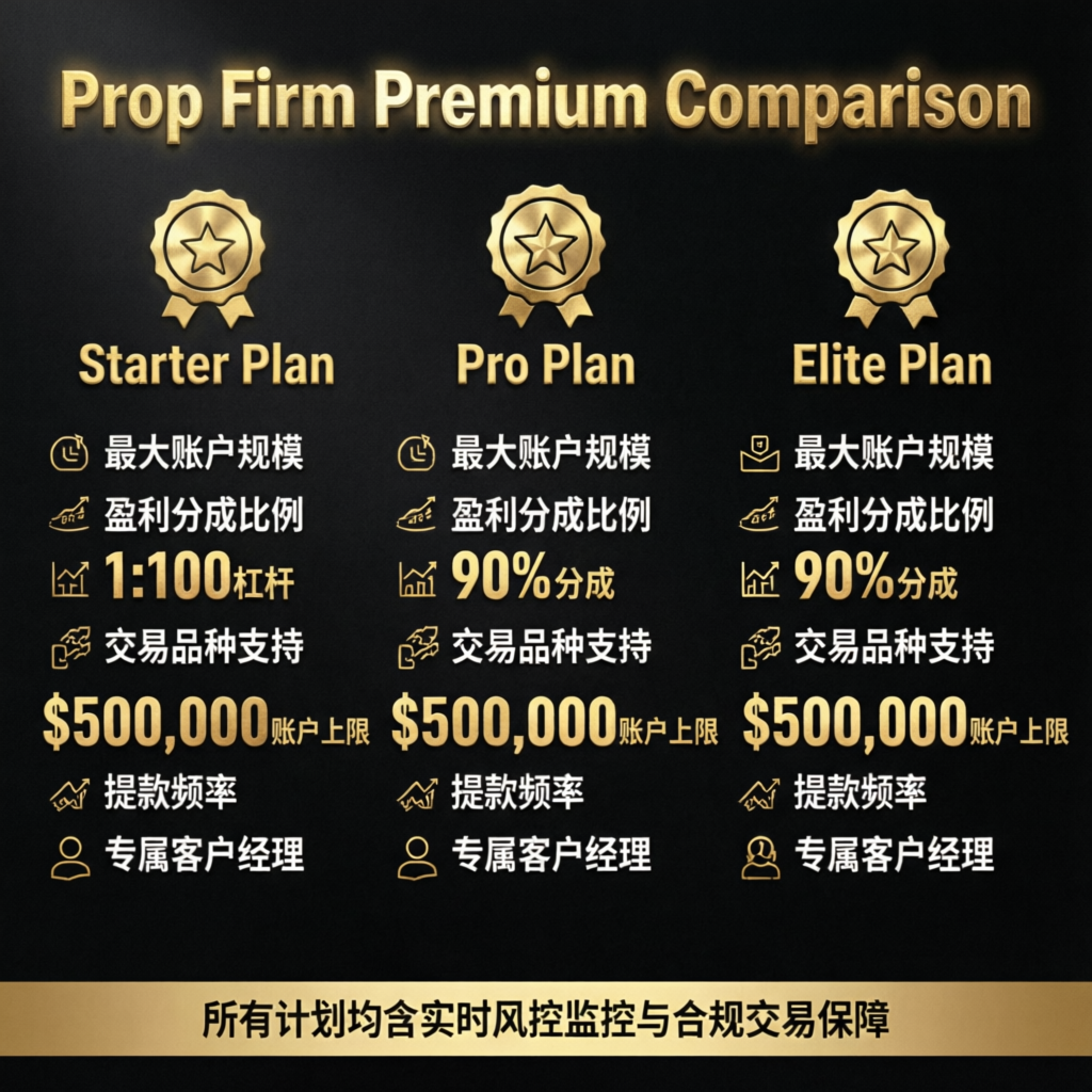 Prop Firm Premium Comparison Infographic with Gold Accents