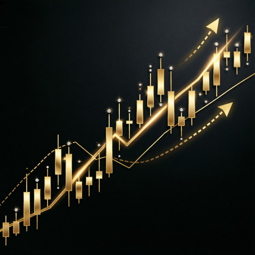 Golden Financial Growth Chart Representing Apex Trader Funding Success