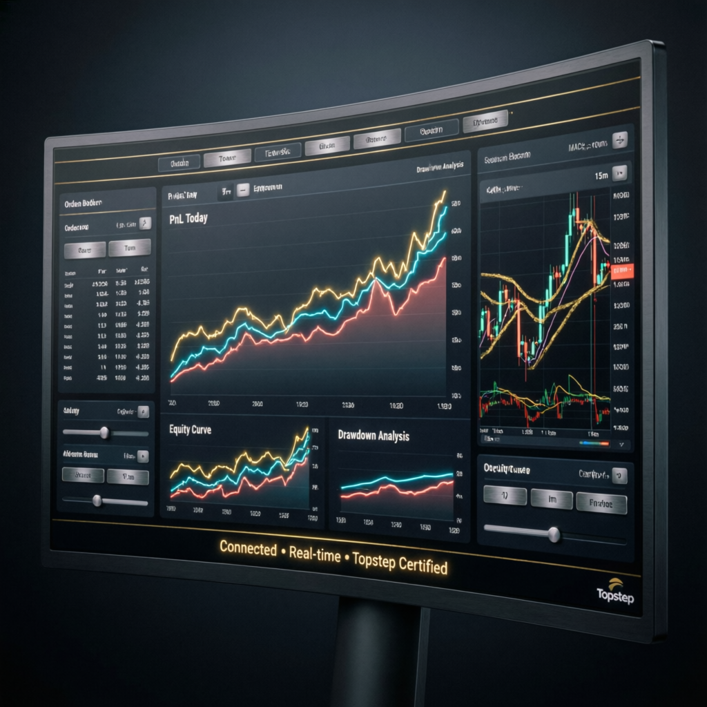 Topstep trading dashboard showing PnL and equity curve - professional funded account management