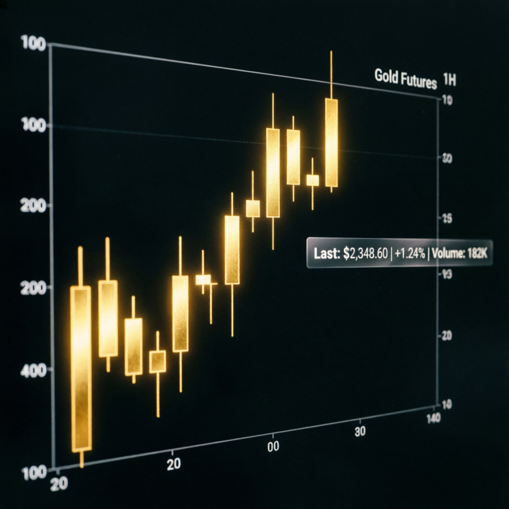 Gold futures trading chart with bullish candles - Topstep futures trading