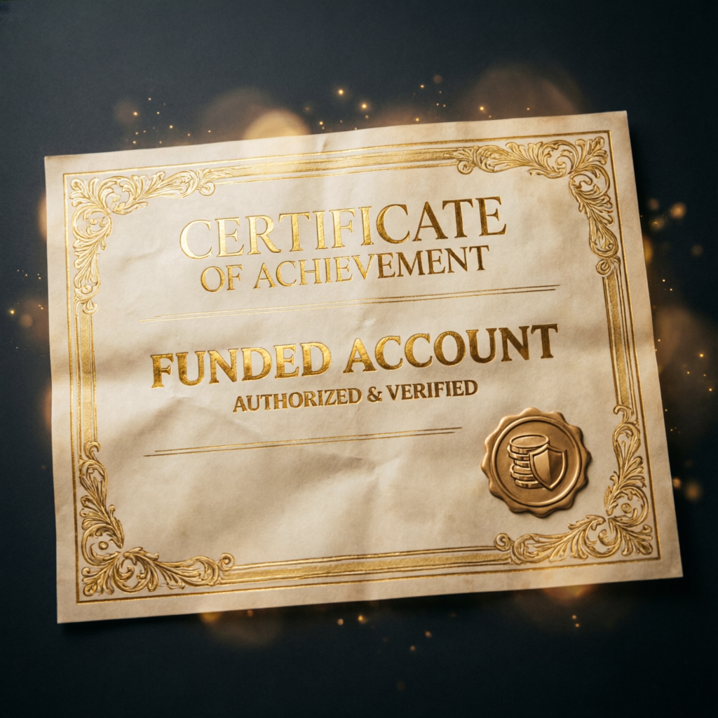 Funded account certificate of achievement with gold seal representing successful Apex Trader Funding evaluation
