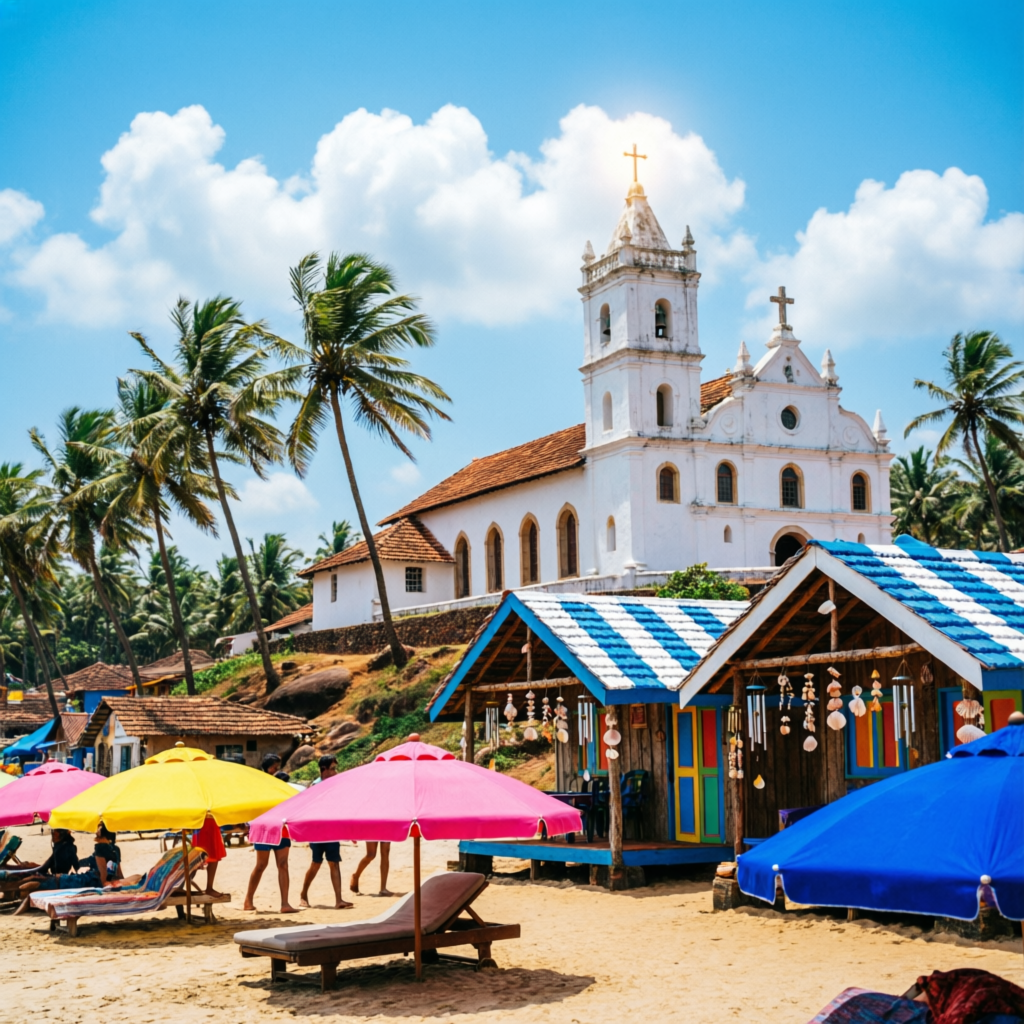 North Goa tour cab – beach shacks and church