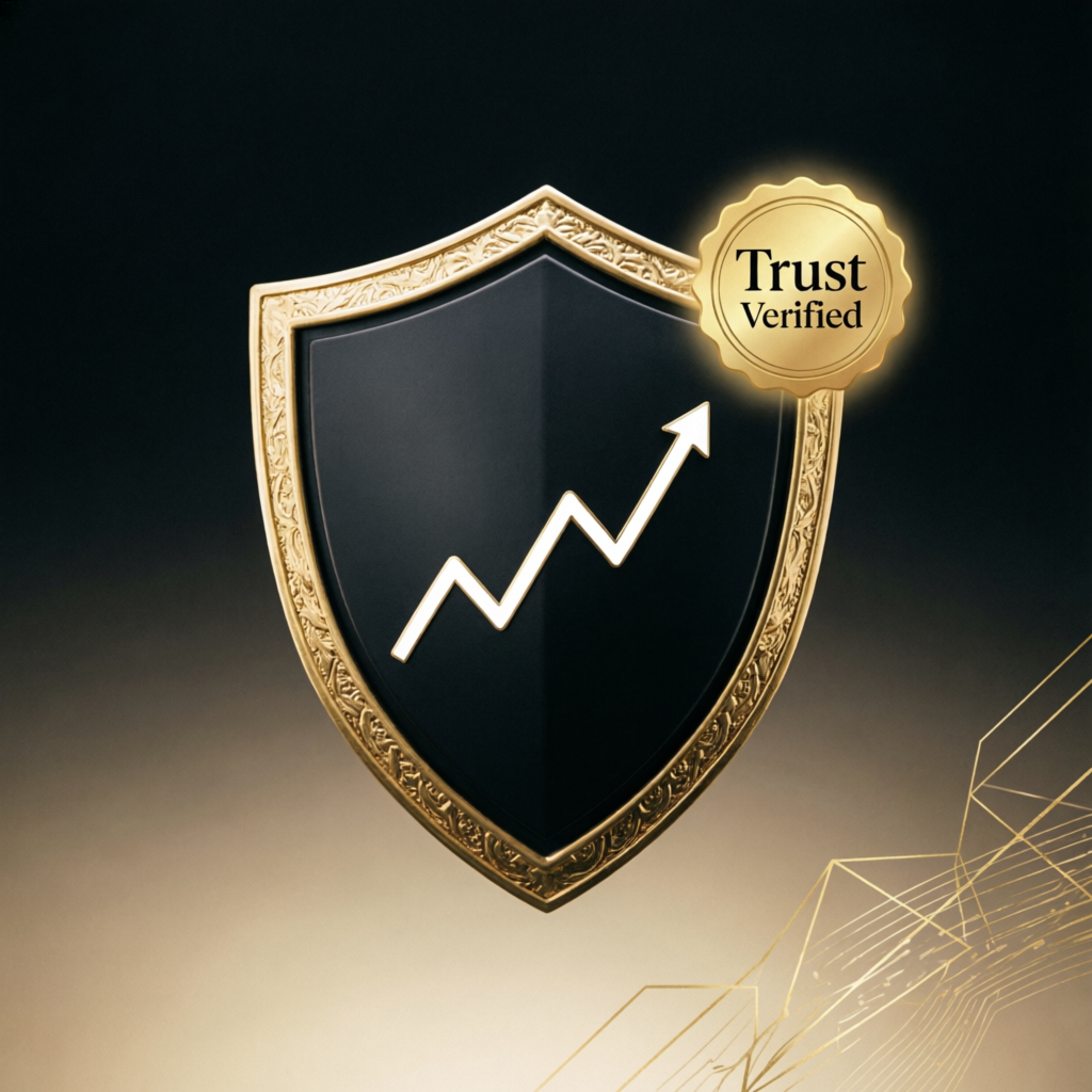 Trust verified security shield with gold accents for financial services