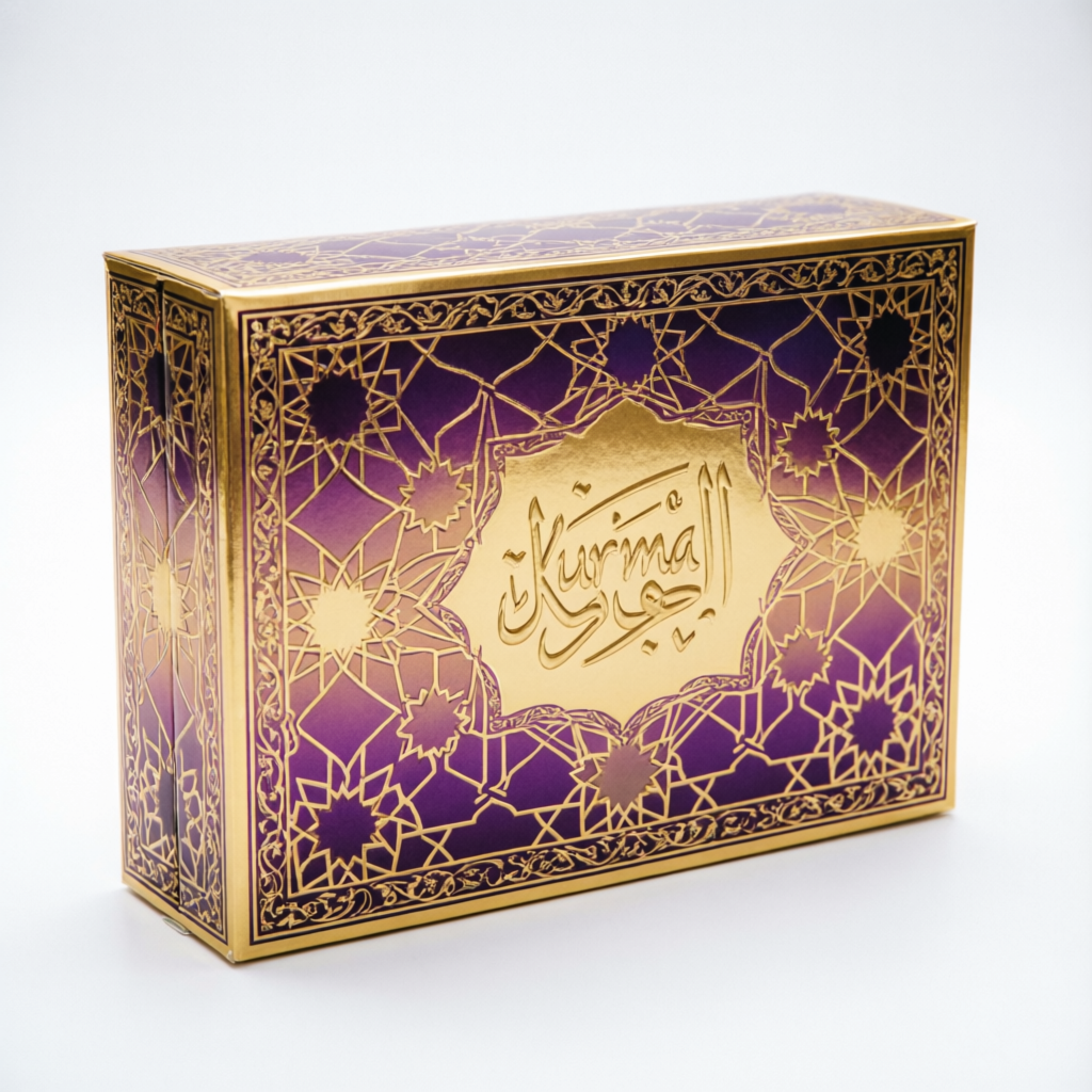 Packaging Kurma Kotak Premium Tinggi dengan Hiasan Emas