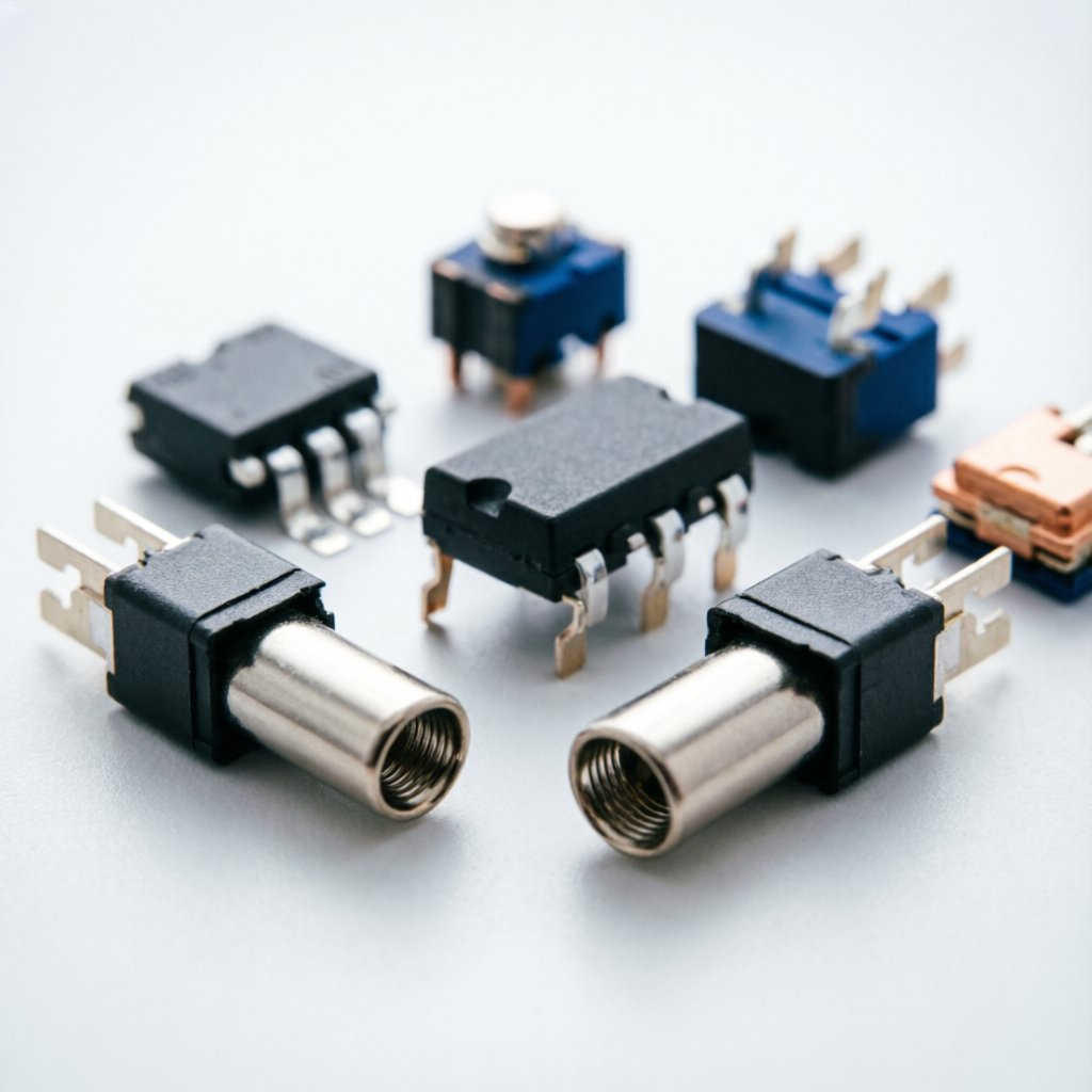 Precision electro mechanical components including tact switches, micro switches and DC jacks