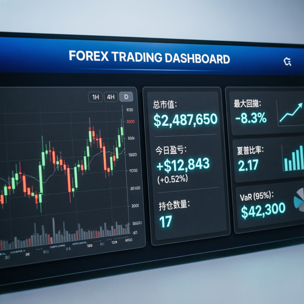 Forex trading dashboard showing portfolio analytics — funded account management