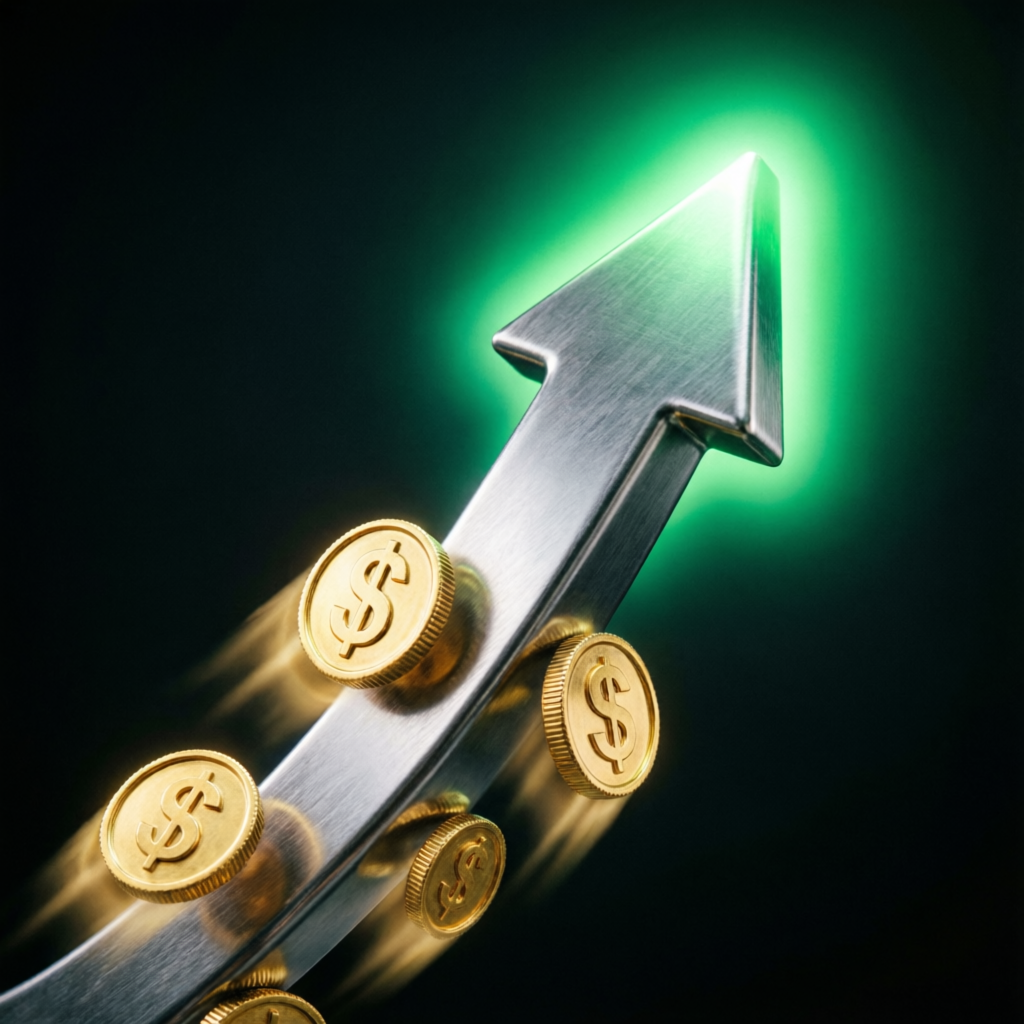 Financial growth with upward arrow and gold coins