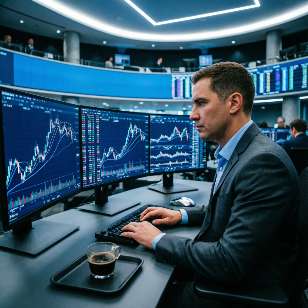 Professional trader analyzing multiple futures charts
