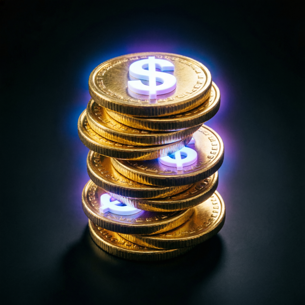 Stack of gold coins representing trading profits and payouts