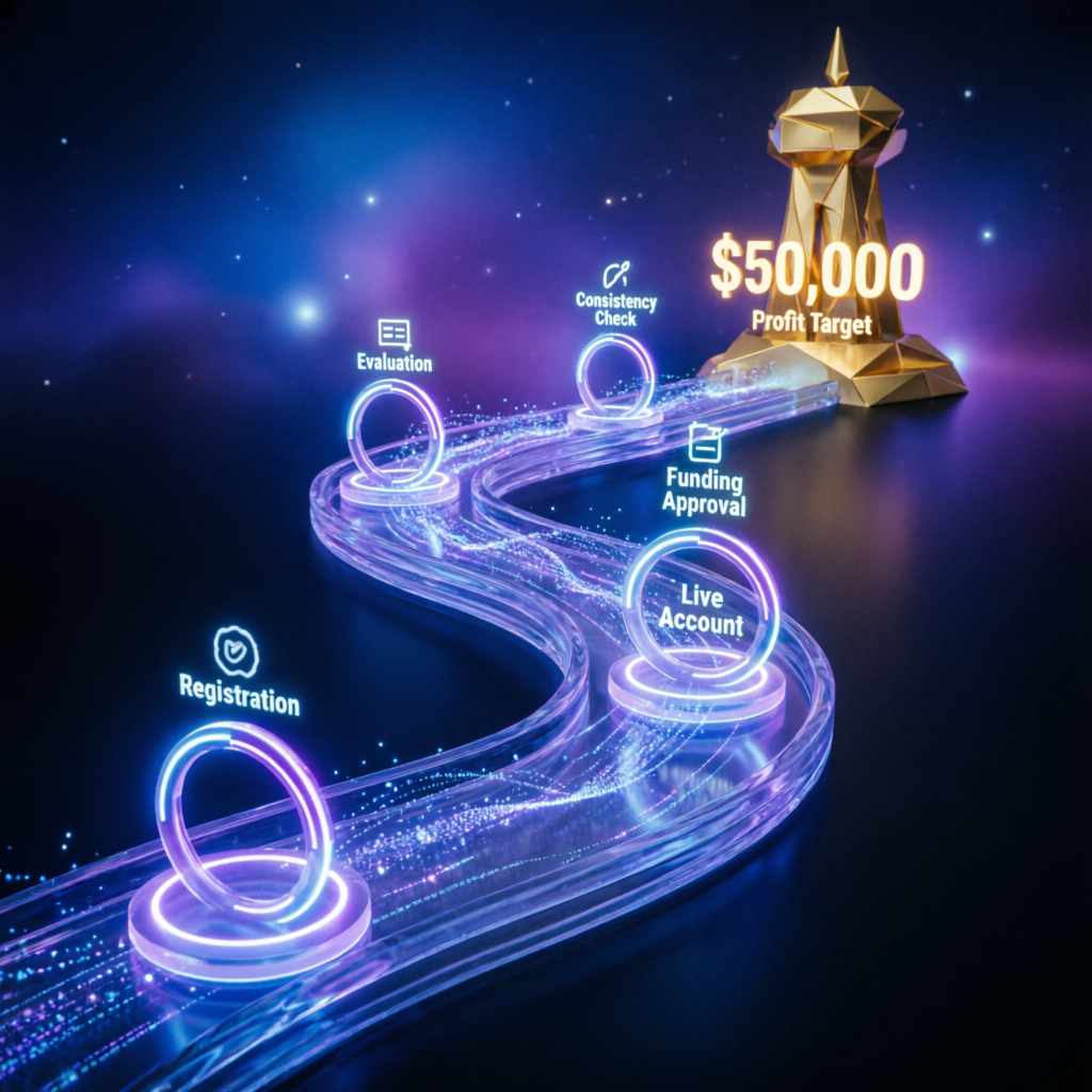 Prop firm challenge passing journey visualization