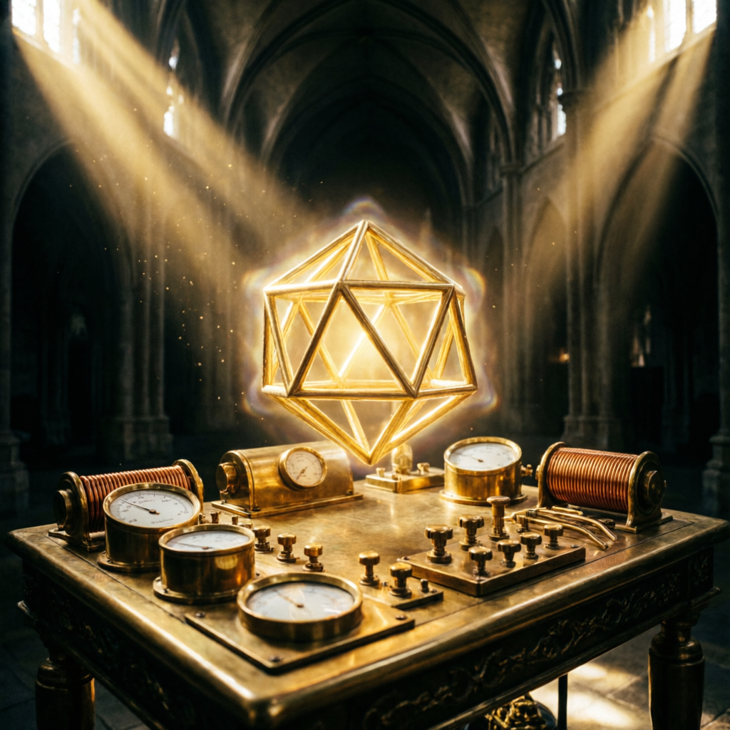 Máster Internacional en Mesas Radónicas — mesa ceremonial con geometría dorada